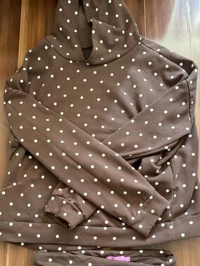 Brown Polka Dot Hoodie with White Dots
